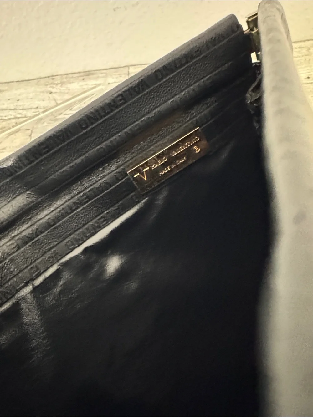 Vintage Mario Valentino Black Leather Logo Embossed Clutch